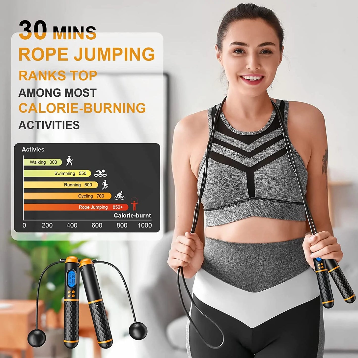 Smart Jump Rope – Count, Track, Burn | Adjustable Fitness Rope for Men, Women & Kids