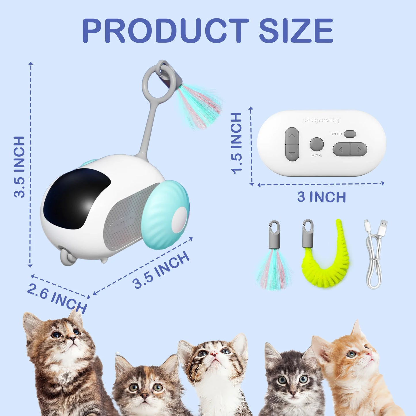 Interactive Cat Toys for Indoor Cats 2-Speed Automatic Moving Remote Control Smart Cat Rechargeable Toy with Feathers, Blue