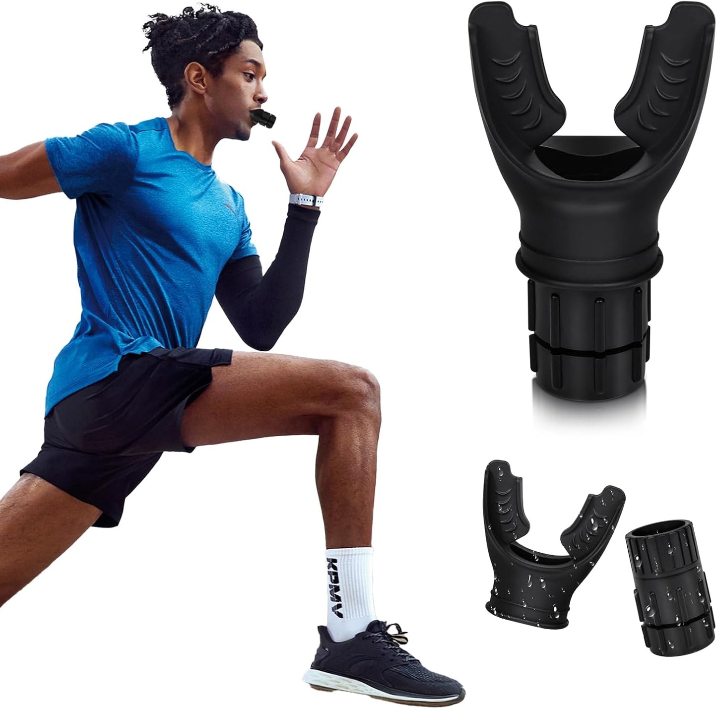 Breathing Trainer with Adjustable Resistance | Portable Respiratory Trainer with High-Grade Silicone | Compact Lung Exercise Device | Easy to Clean (Black)