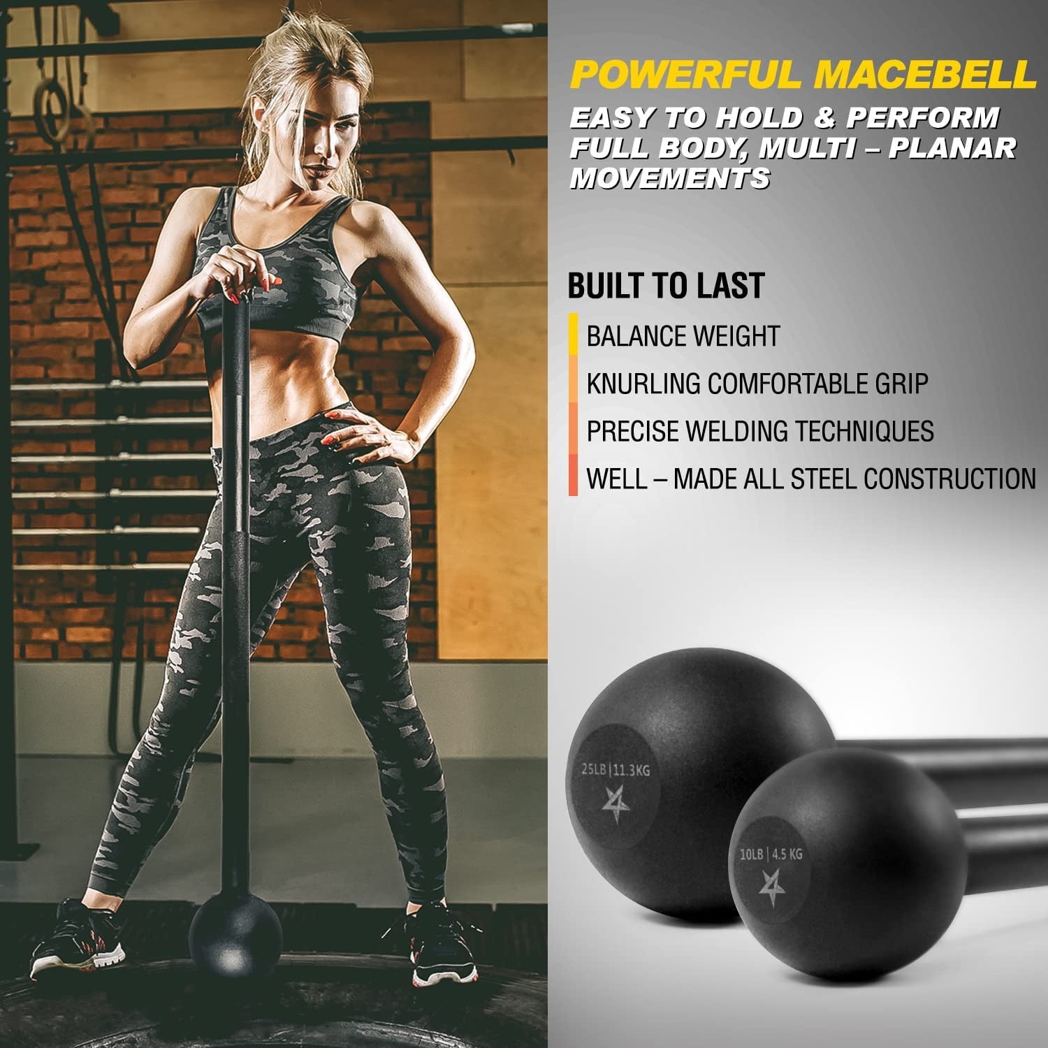 Steel Mace Bell for Strength Training - Support Full Body, Muscles, Shoulder, Grips & Forearms Workouts to Rehabilitation