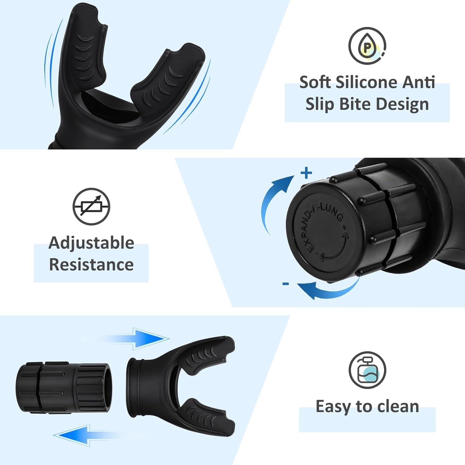 Breathing Trainer with Adjustable Resistance | Portable Respiratory Trainer with High-Grade Silicone | Compact Lung Exercise Device | Easy to Clean (Black)