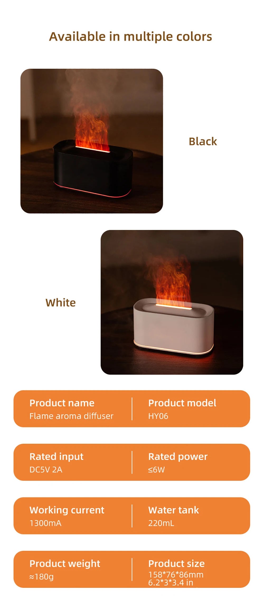 TeeWee FlameMist Aroma Diffuser — Essential Oil Humidifier with Flame Light Effect