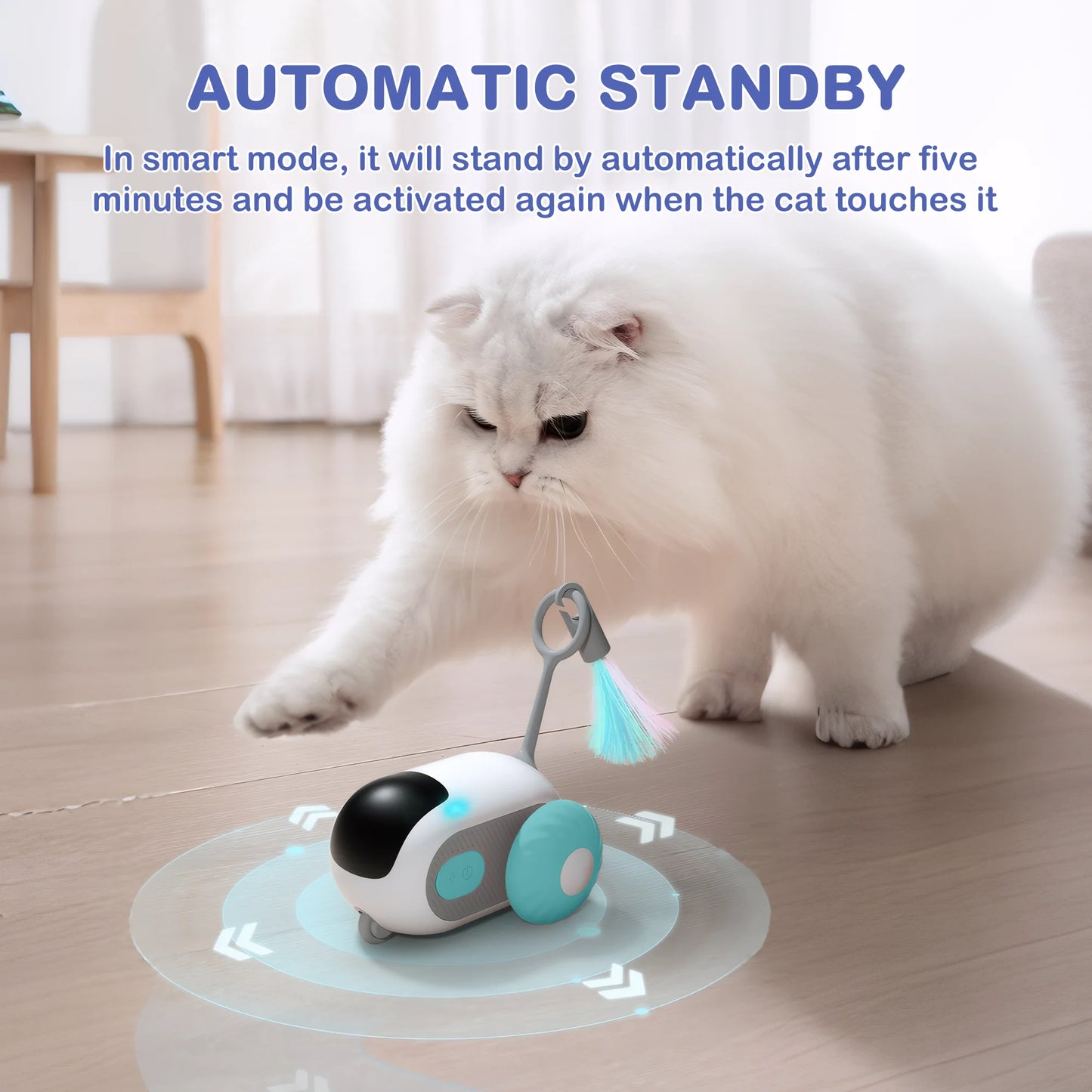 Interactive Cat Toys for Indoor Cats 2-Speed Automatic Moving Remote Control Smart Cat Rechargeable Toy with Feathers, Blue