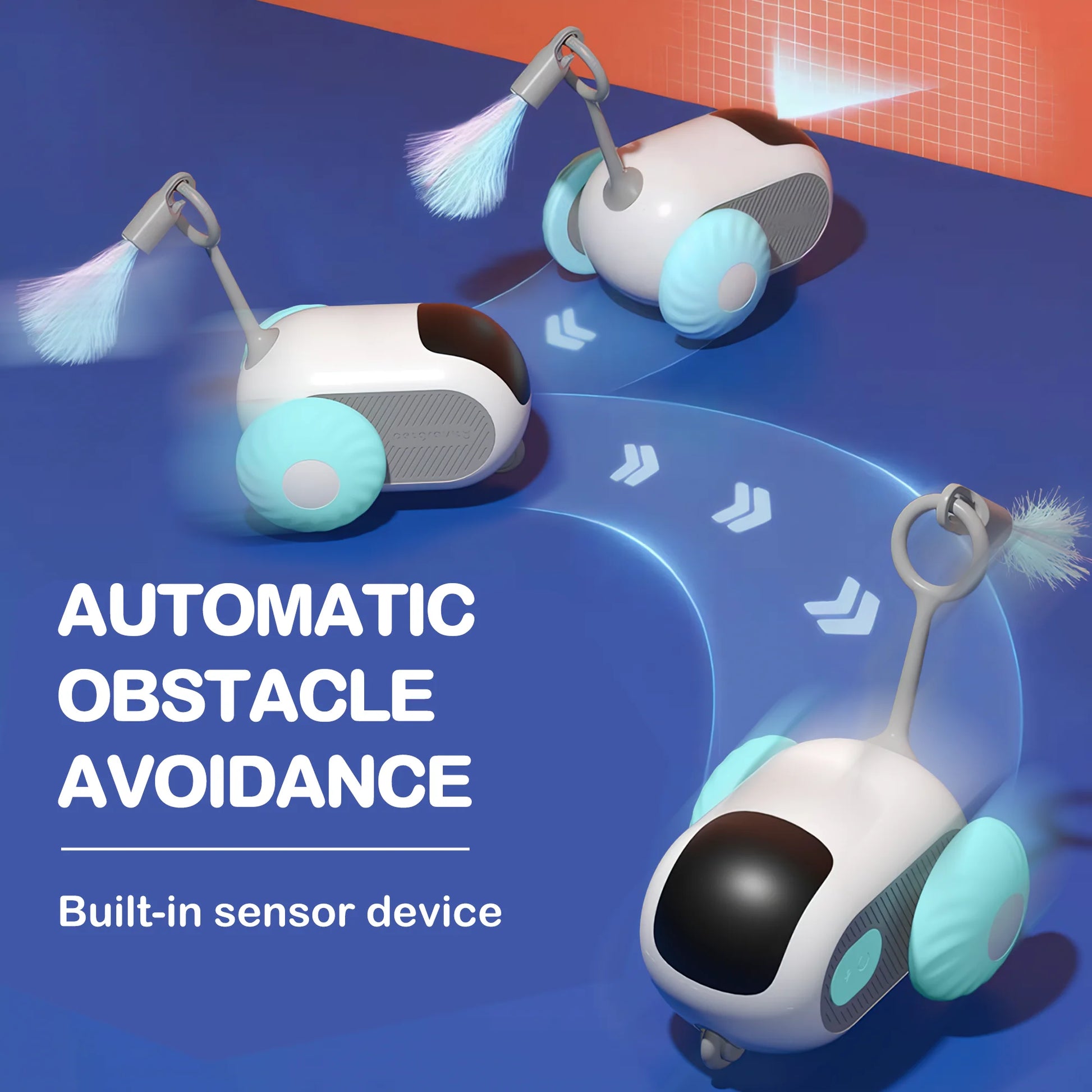 Interactive Cat Toys for Indoor Cats 2-Speed Automatic Moving Remote Control Smart Cat Rechargeable Toy with Feathers, Blue