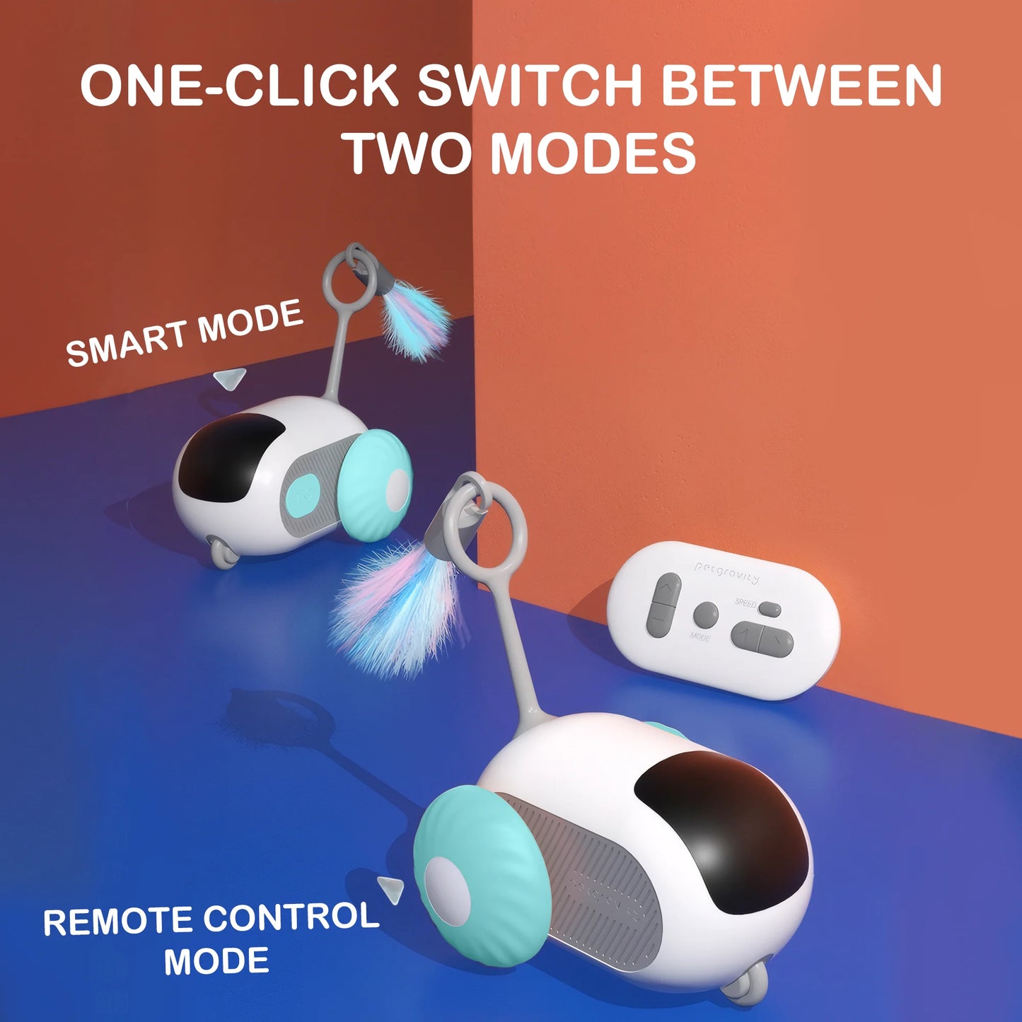 Interactive Cat Toys for Indoor Cats 2-Speed Automatic Moving Remote Control Smart Cat Rechargeable Toy with Feathers, Blue